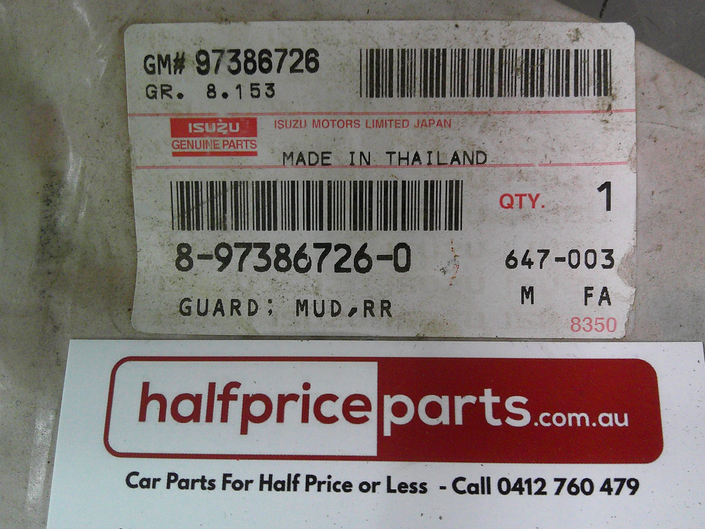 Holden RA Rodeo/RC Colorado Genuine Left Hand Rear Mud Flap New Part