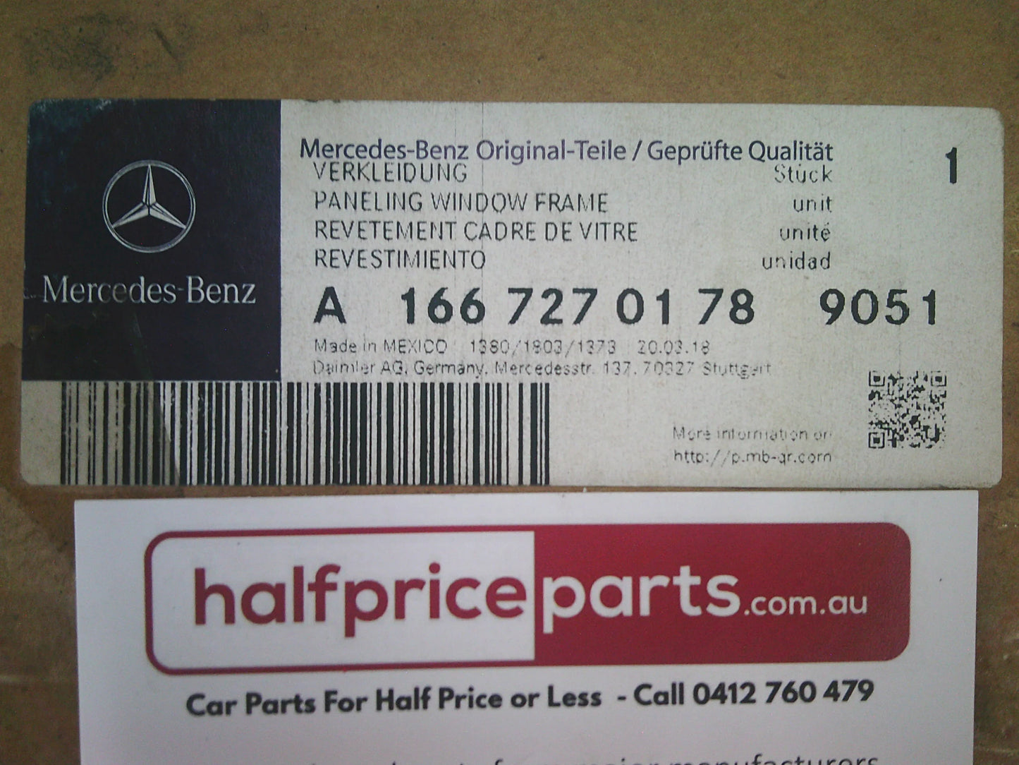 Mercedes Benz ML W166/GLE Genuine Left Hand Front Door Interior Window Trim (Black) New Part
