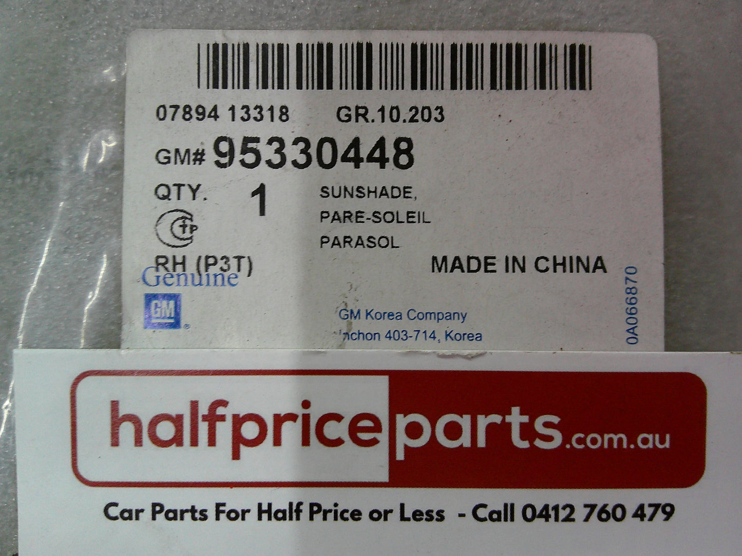 Holden Trax Genuine Right Hand Side Sun Visor New Part