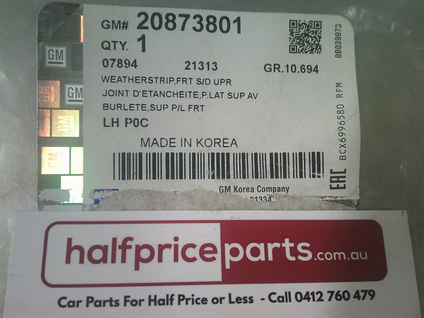 Holden CG Captiva Genuine Right Hand Front Door Upper Weatherstrip Seal New Part