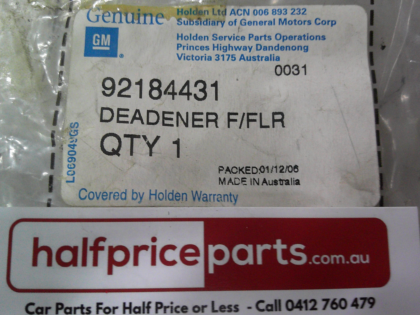 Holden VE Genuine Left Hand Front Floor Deadener New Part