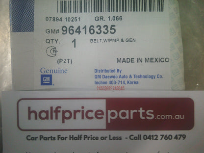 Holden Barina Spark MJ Genuine Water Pump & Alternator V Belt New Part