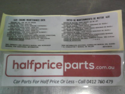 Holden Jackaroo Genuine Engine Maintenance Label New Part
