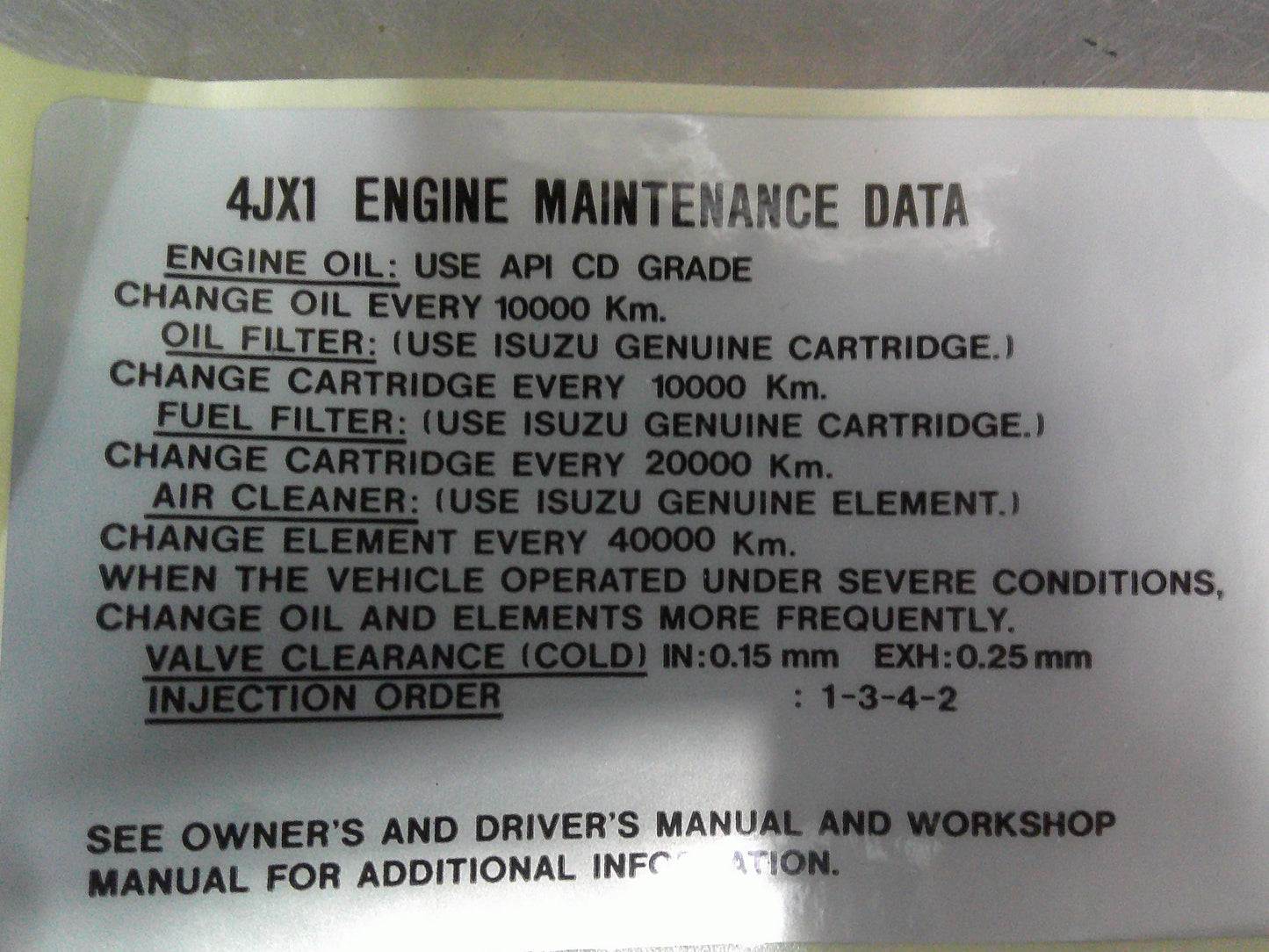 Holden Jackaroo Genuine Engine Maintenance Label New Part
