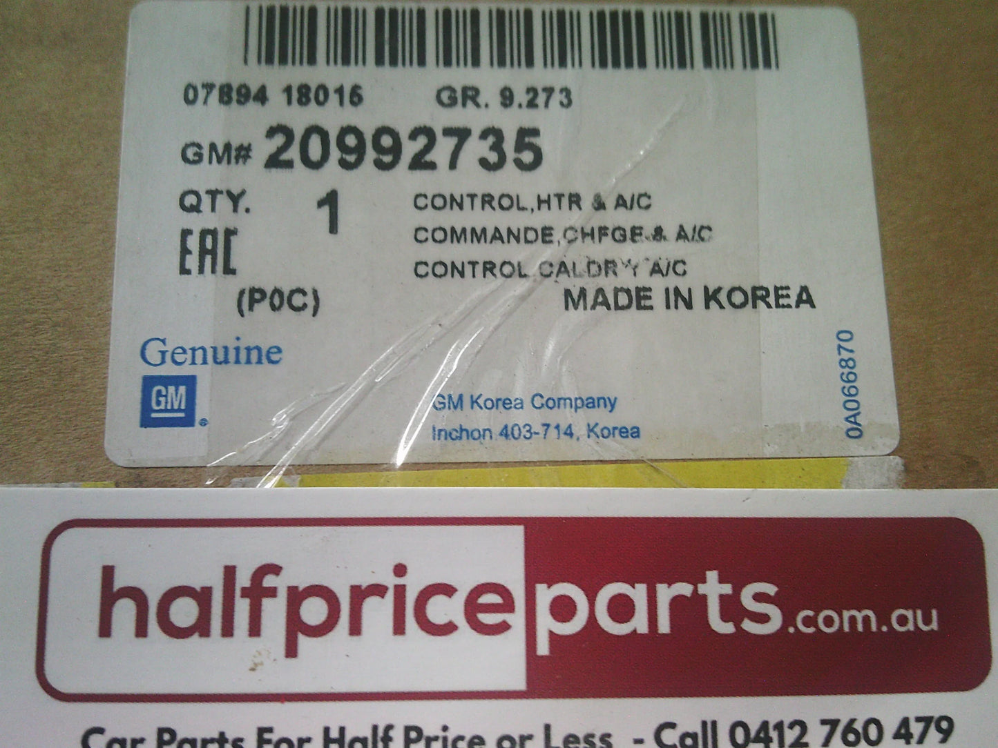 Holden Captiva CG7 Genuine Climate Control Panel A/C Heat Fan New Part