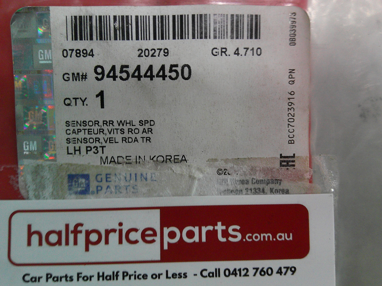Holden TM Barina Genuine Right Hand Rear Drivers Side Wheel Speed Sensor New Part