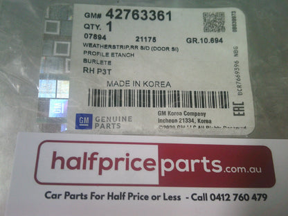 Holden Trax Genuine Right Hand Rear Door Weather Strip Seal New Part