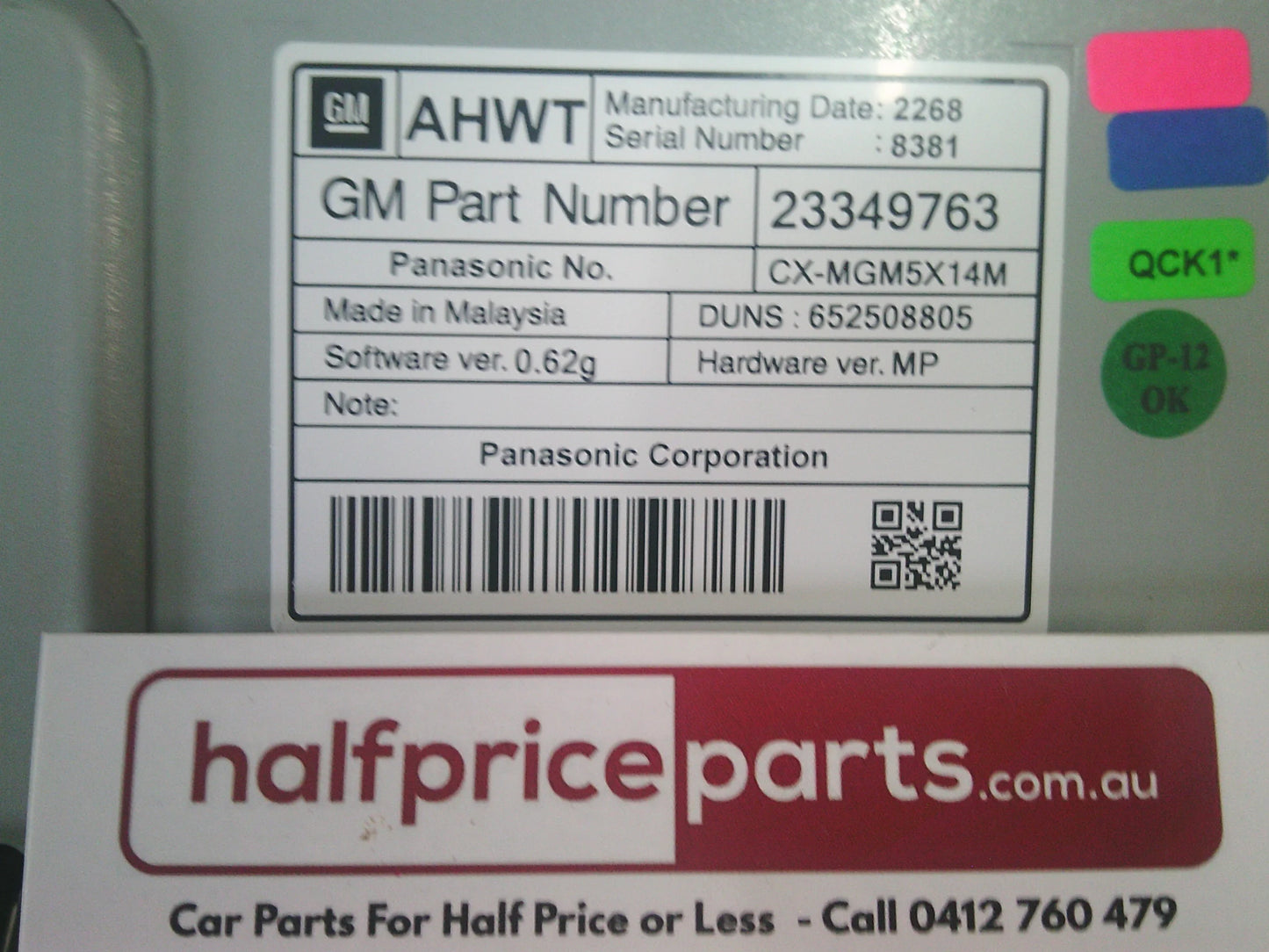 Holden JH Cruze Genuine 7 Inch Touch Screen With Navigation New Part