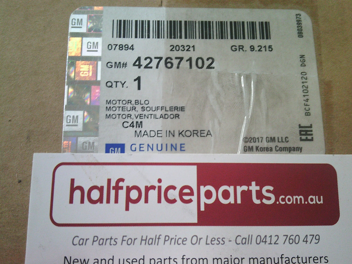 Holden Barina Spark Genuine A/C Heater Fan Blower Motor Assembly New Part