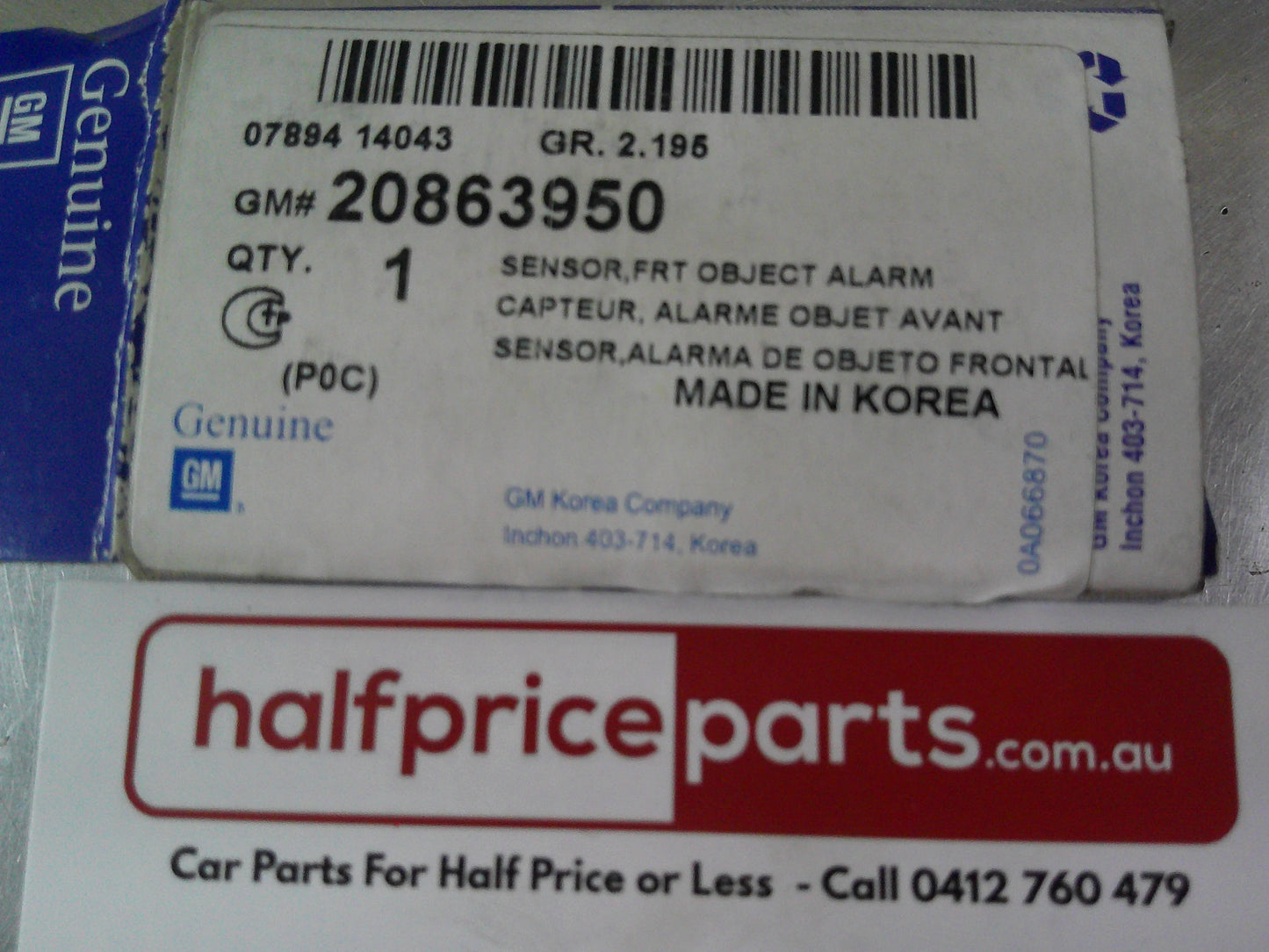 Holden CG7 Captiva Genuine Front Parking Sensor (Factory Silver In Colour) New Part