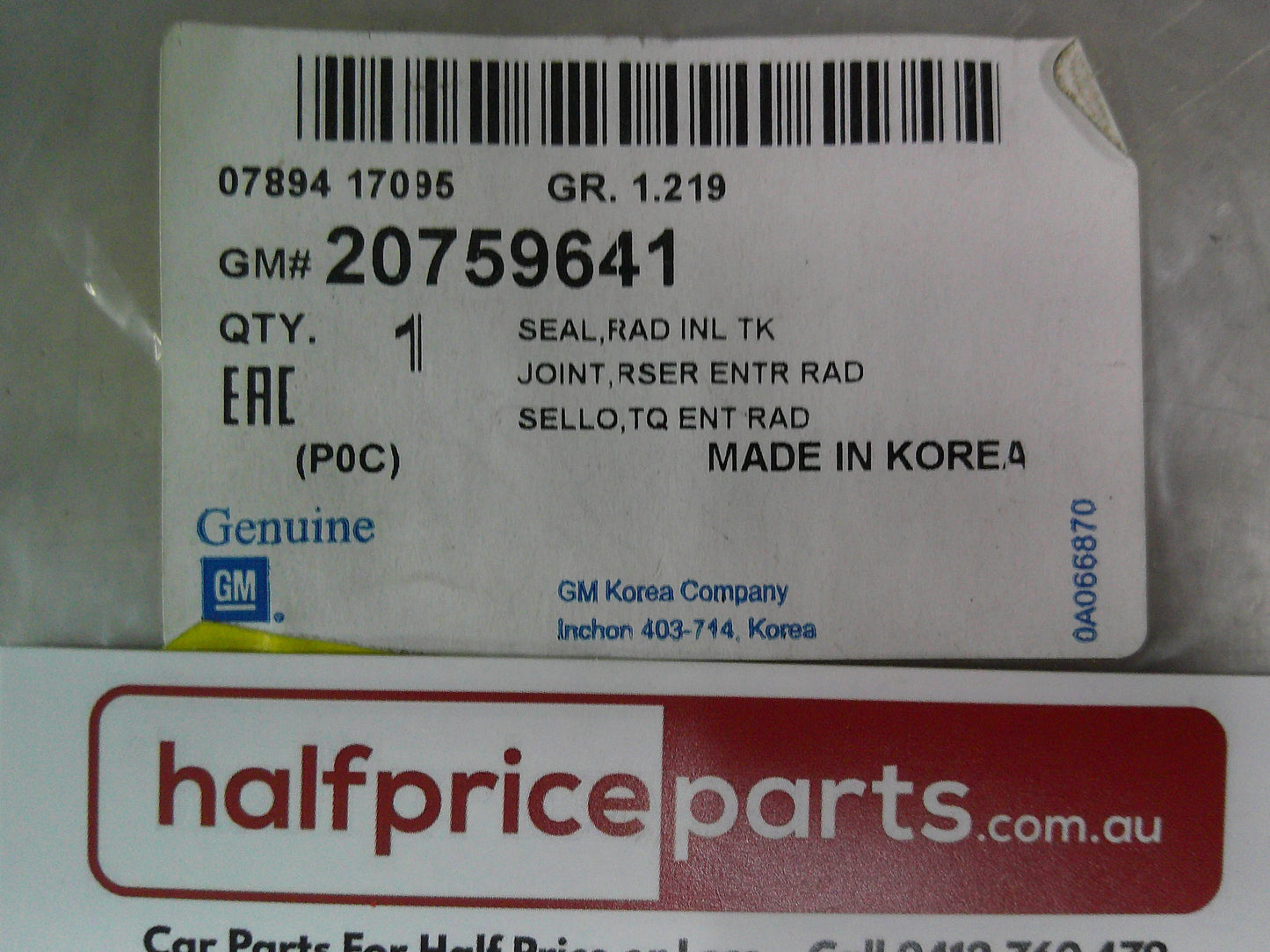 Holden CG Captiva Genuine Radiator Inlet TK Seal New Part