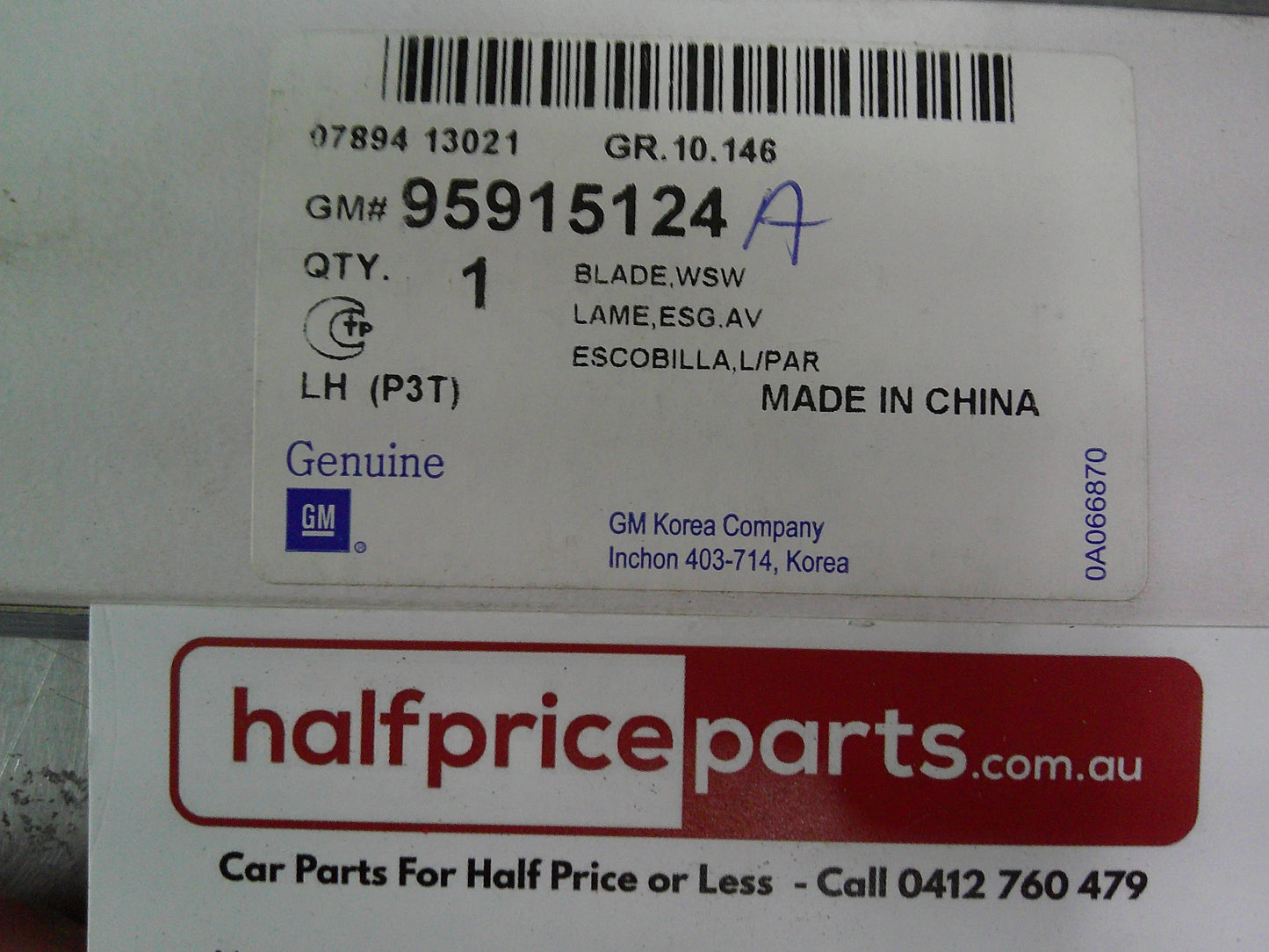 Holden Trax Genuine Left Hand Front Wiper Refill New Part