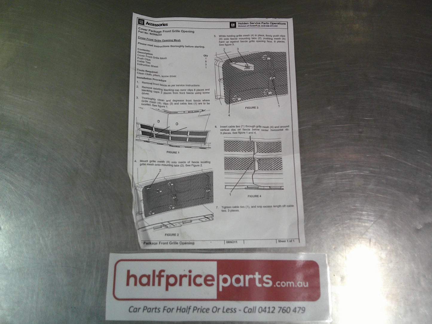 Holden JG Cruze Genuine Front Grille Insect Mesh Screen New Part