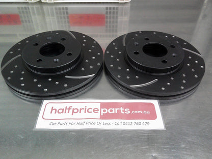 RDA Front Disc Rotors Slotted/Dimpled Suits Hyundai Accent RB/Kia Rio (Sold As Pair Only) New Part