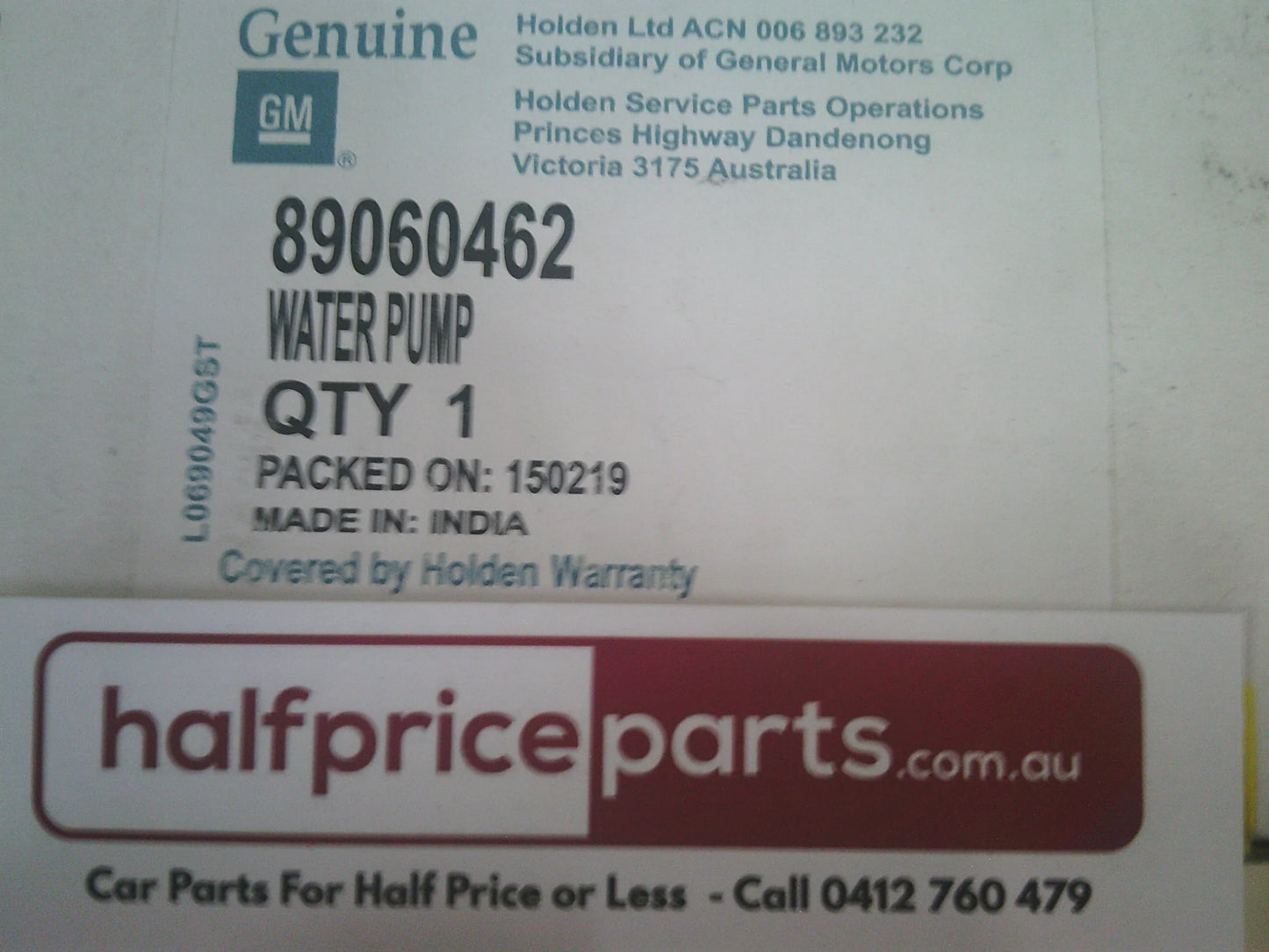 Holden VT/VX/VY V6 Commodore Genuine Water Pump Kit With Gasket New Part