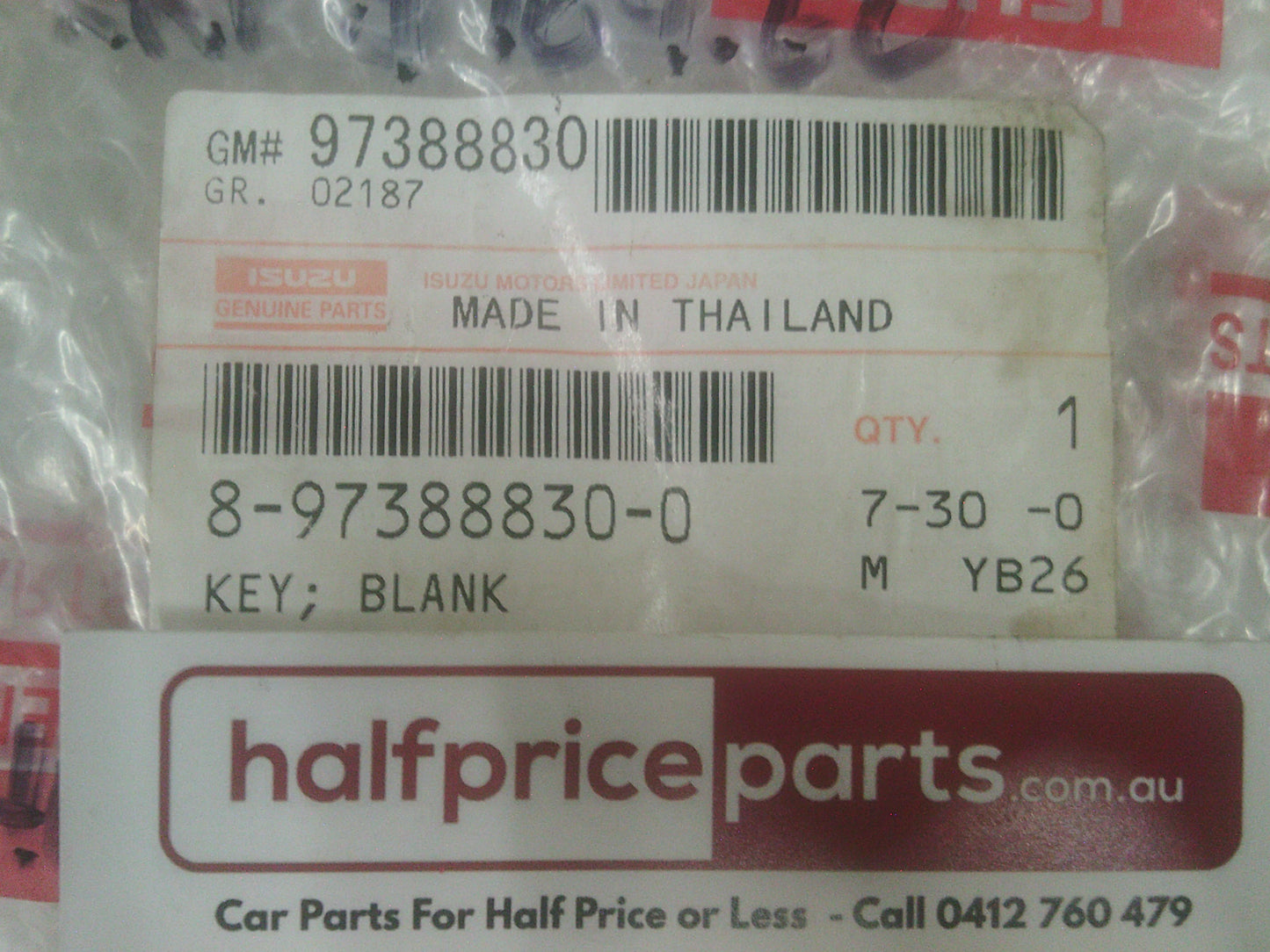 Holden RC Colorado/Isuzu D-Max Genuine Blank Key Replacement New Part