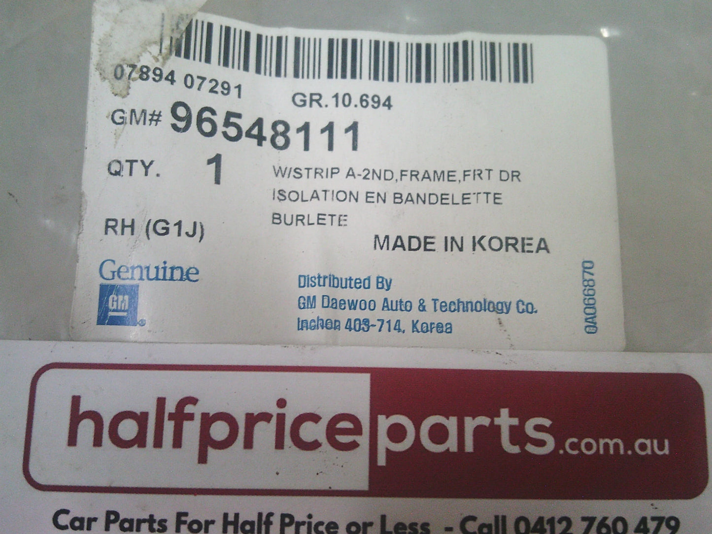 Daewoo Nubira/Lacetti Genuine Right (Driver) Front Door Upper Weatherstrip New Part