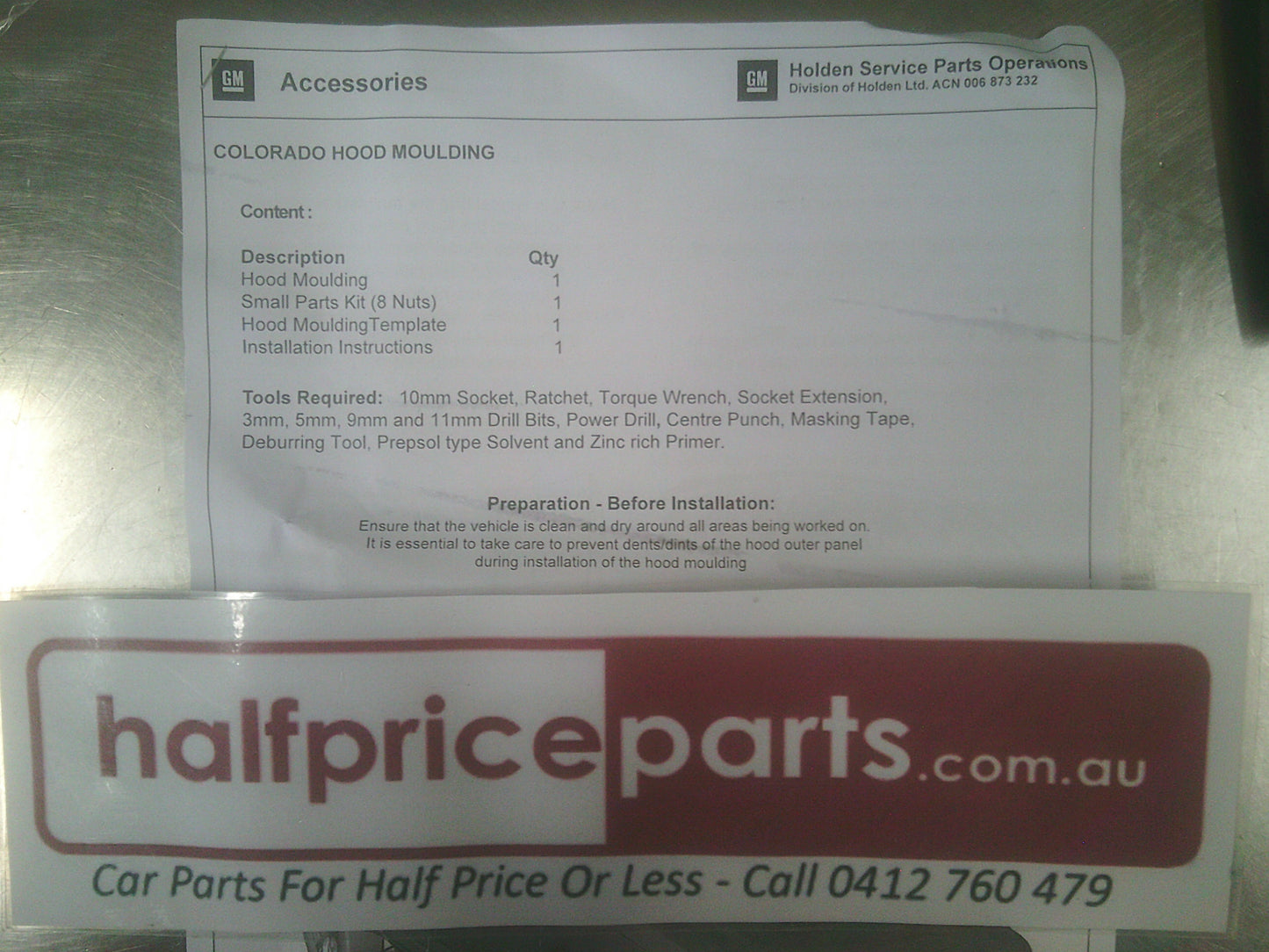Holden RG Colorado Genuine Bonnet Scoop Moulding Fitting Kit New Part