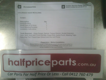 Holden RG Colorado Genuine Bonnet Scoop Moulding Fitting Kit New Part