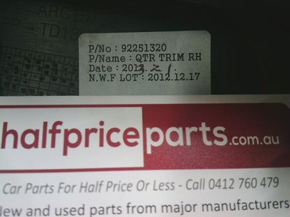 Holden VE Commodore Wagon Right Hand Rear Load Area Side Trim Light And Pocket New Part