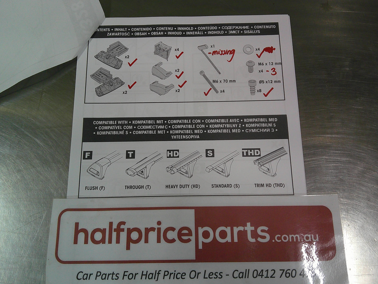 Yakima Whispbar & Prorack Roof Rack Fitting Kit K328 for Wing, HD & P Bars New Part