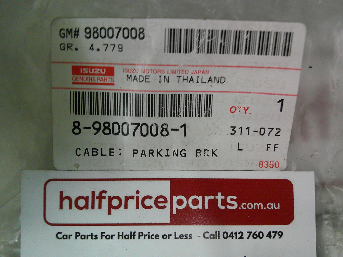 Holden RA Rodeo 4x2 Genuine Left Hand Rear Hand Brake Cable New Part