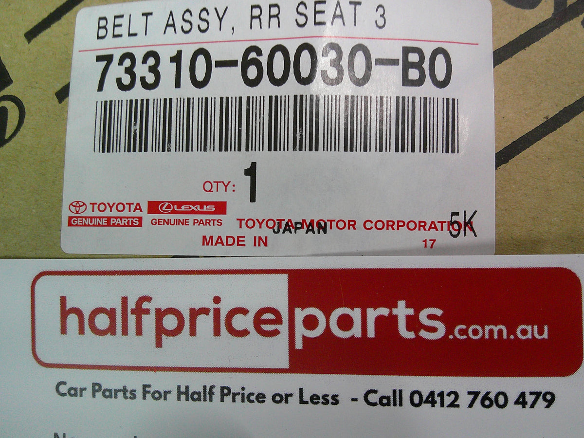 Toyota 120 Sereies Pardo Genuine Right Hand Rear Seat Belt 3rd Row New Part