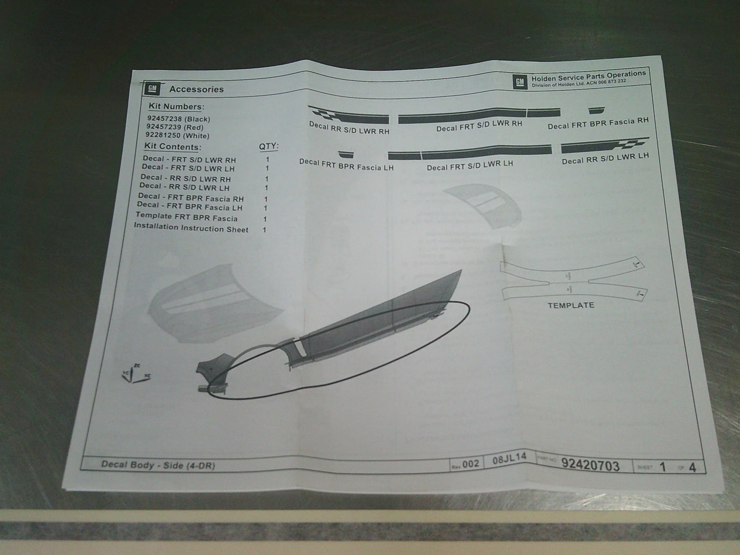 Holden VF SS/SSV/SV6 Commodore Sedan Genuine Factory Decal Side Kit (Black) New Part