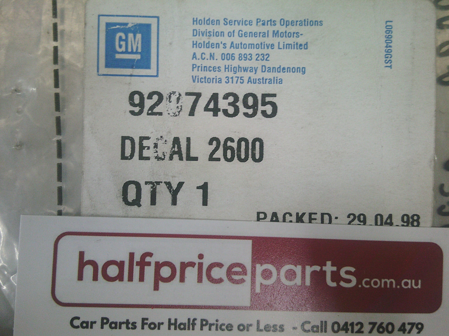 Holden RA Rodeo Genuine 2600 MPI Decal - New Part