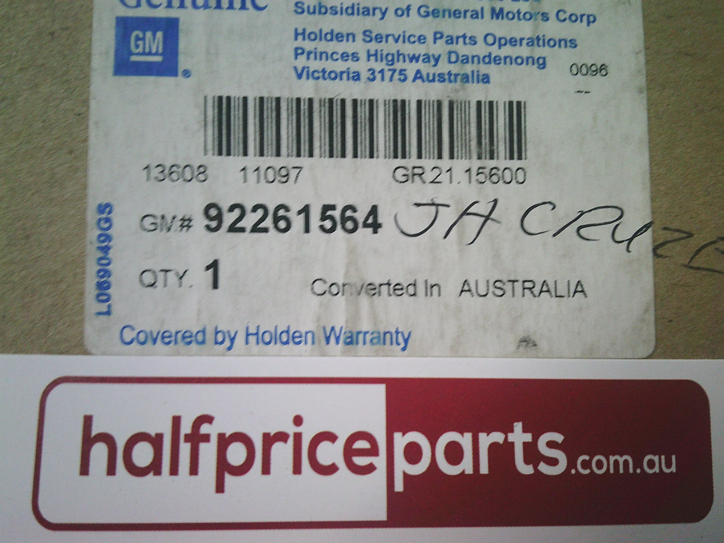 Holden JH Cruze Genuine Right Hand Charcoal Bonnet Decal New Part