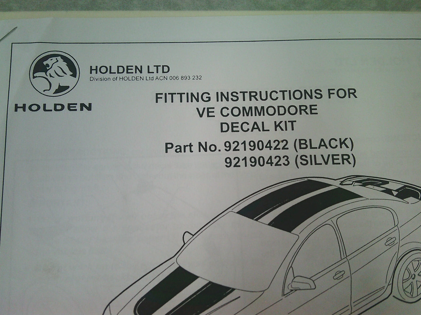 Holden VE SS/SSV Commodore Genuine Body Stripe Decal Silver *Incomplete* Kit New Part