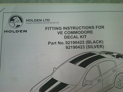 Holden VE SS/SSV Commodore Genuine Body Stripe Decal Silver *Incomplete* Kit New Part