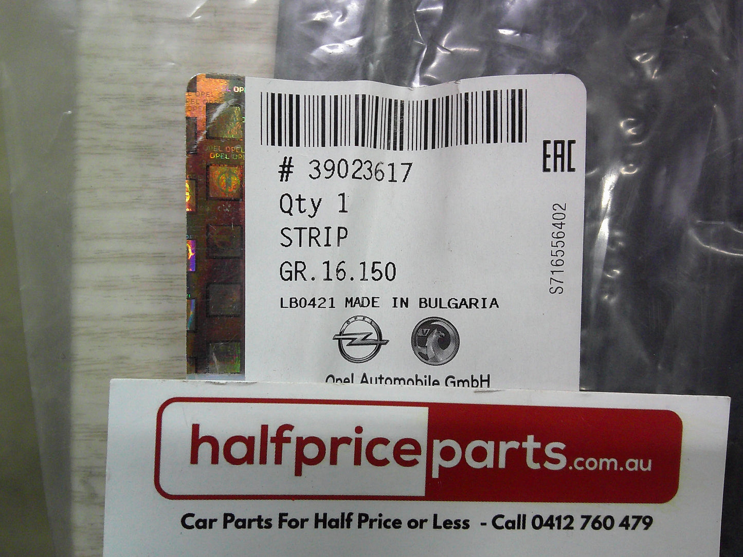 Holden Astra K Genuine Front Right Inner Side Window Seal New Part