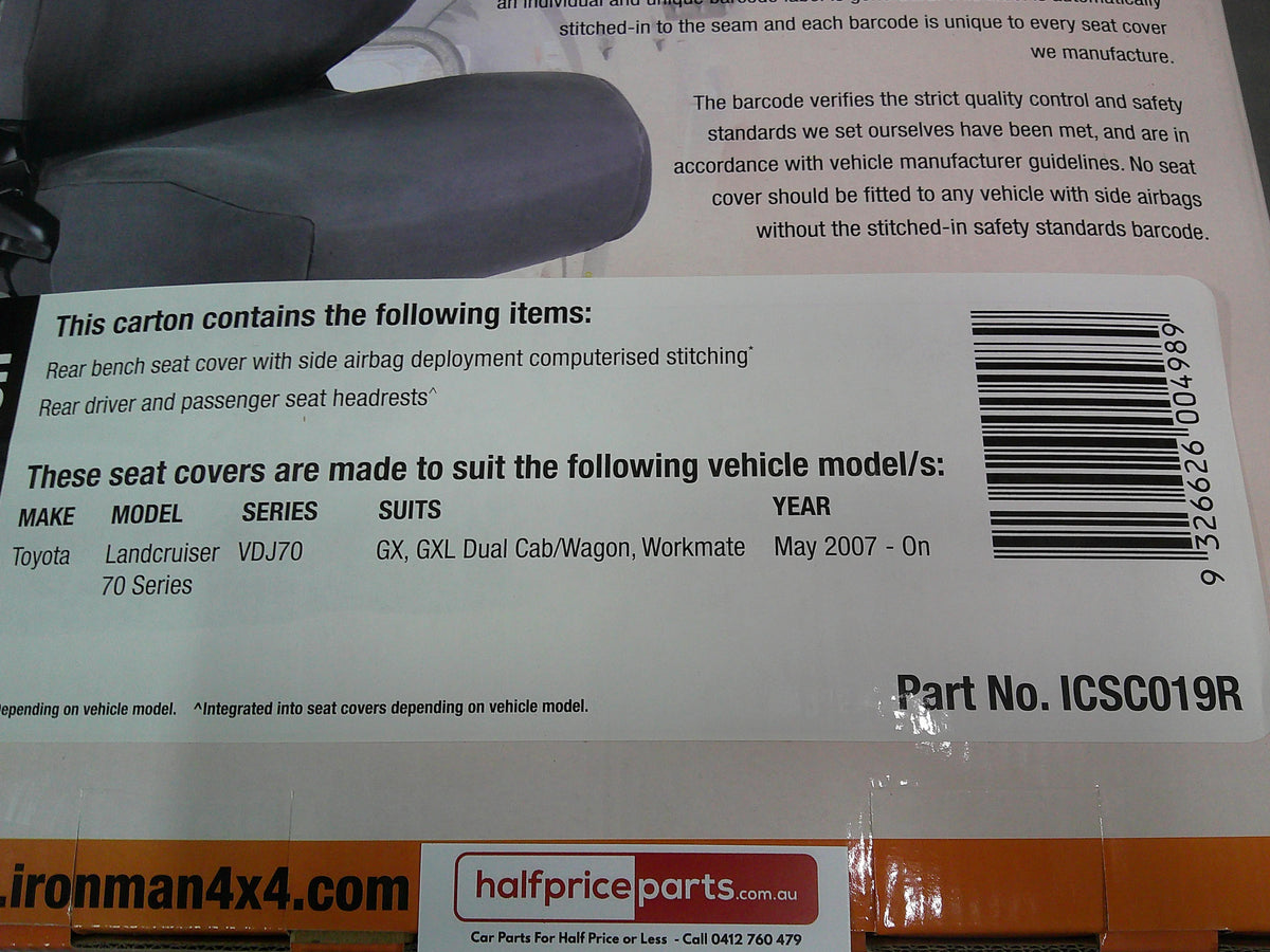 Ironman Custom Rear Canvas Seat Covers Suits Toyota 70 Series Dual Cab Landcruiser New Part