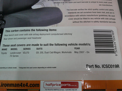 Ironman Custom Rear Canvas Seat Covers Suits Toyota 70 Series Dual Cab Landcruiser New Part