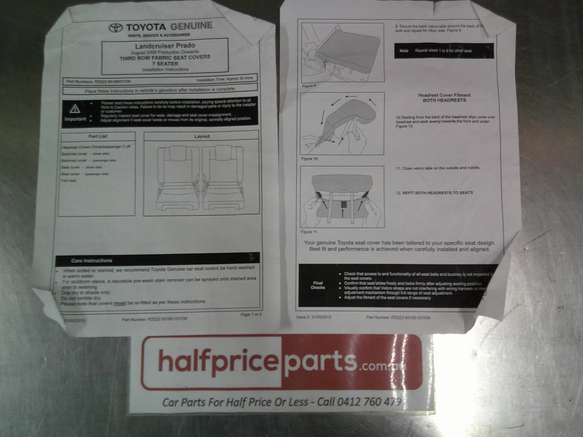 Toyota Prado 150 GX/GXL Genuine 3rd Row Seat Covers (Grey Fabric) New Part