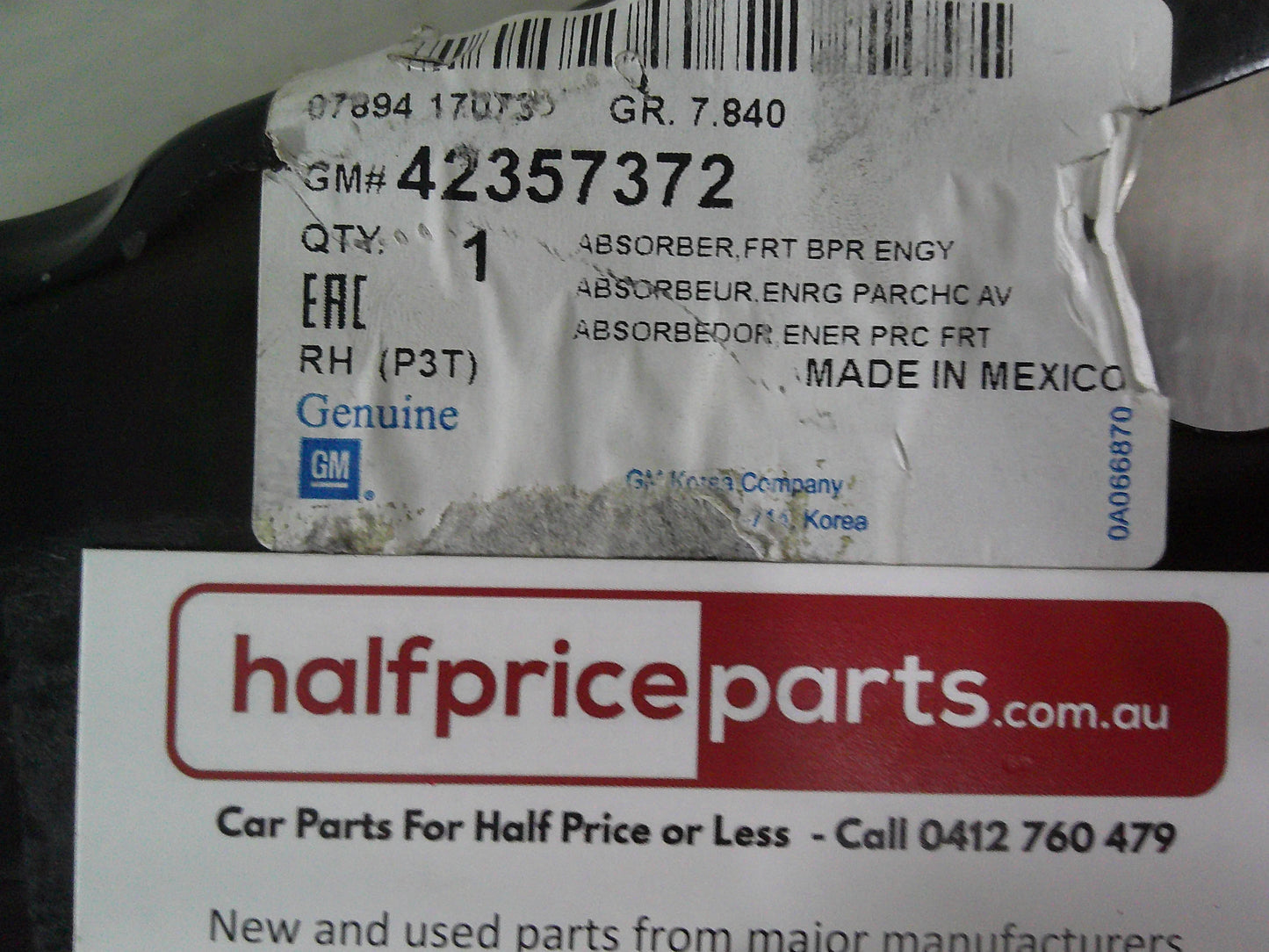 Holden Trax Genuine Right Hand Front Bumper Absorber Rail New Part