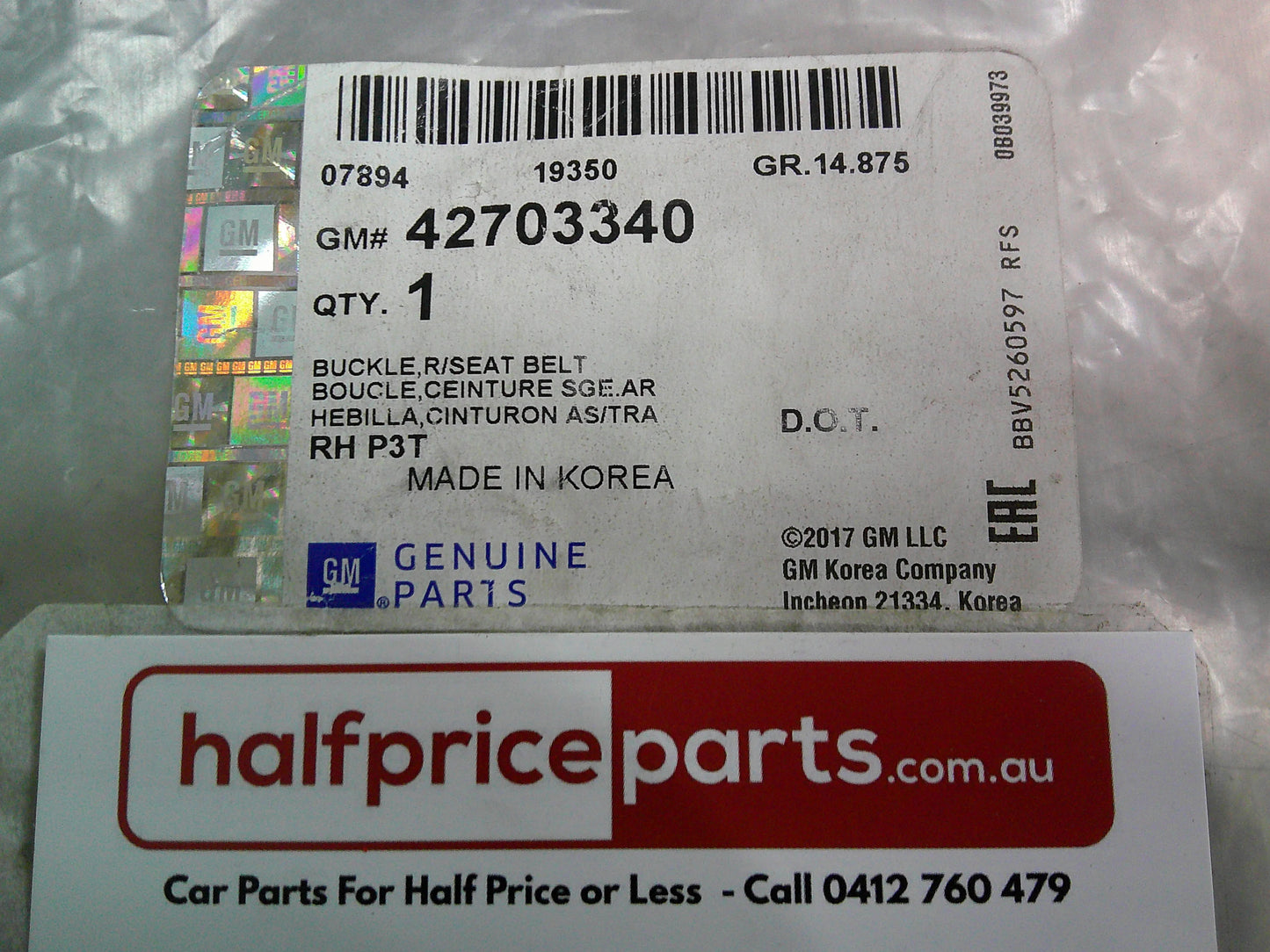 Holden TJ Trax Genuine Rear Centre Seat Twin Buckle New Part