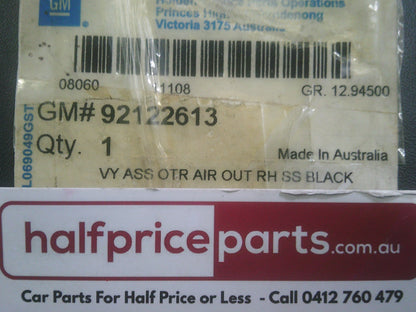 Holden Commodore VY SS Genuine Front Right Hand Door Side Air Vent Assy Black New Part