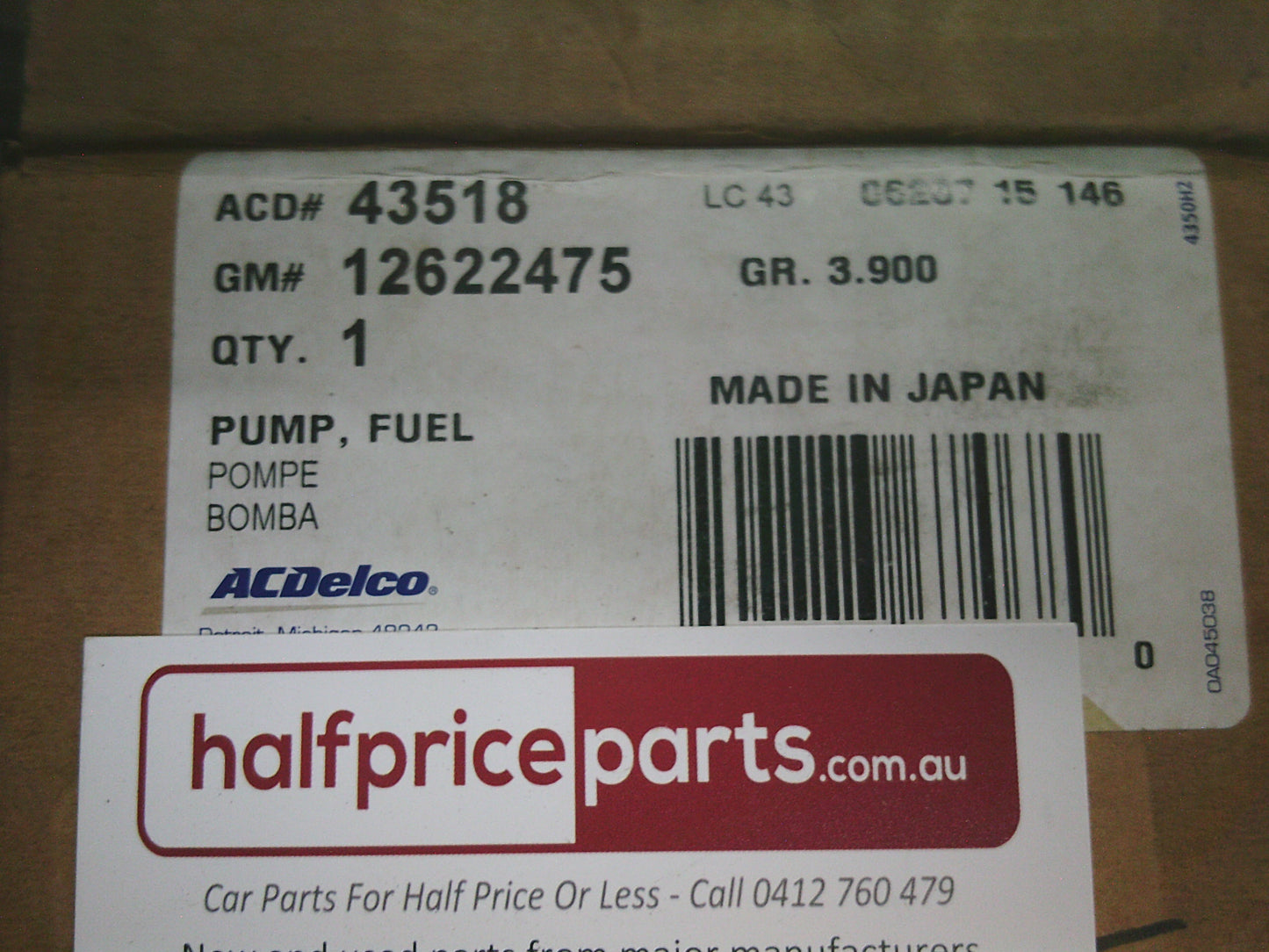Holden VE-VF 3.0Ltr/3.6Ltr Genuine Fuel Pump High Pressure - New Part