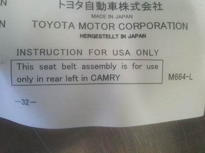 Toyota Camry Genuine Left Hand Rear Seat Belt New Part