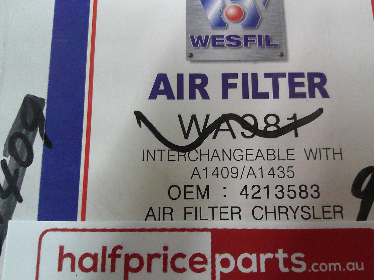 Wesfil Engine Air Filter Suits Chrysler Voyager/Grand Voyager/Neon New Part