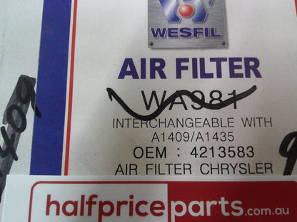 Wesfil Engine Air Filter Suits Chrysler Voyager/Grand Voyager/Neon New Part