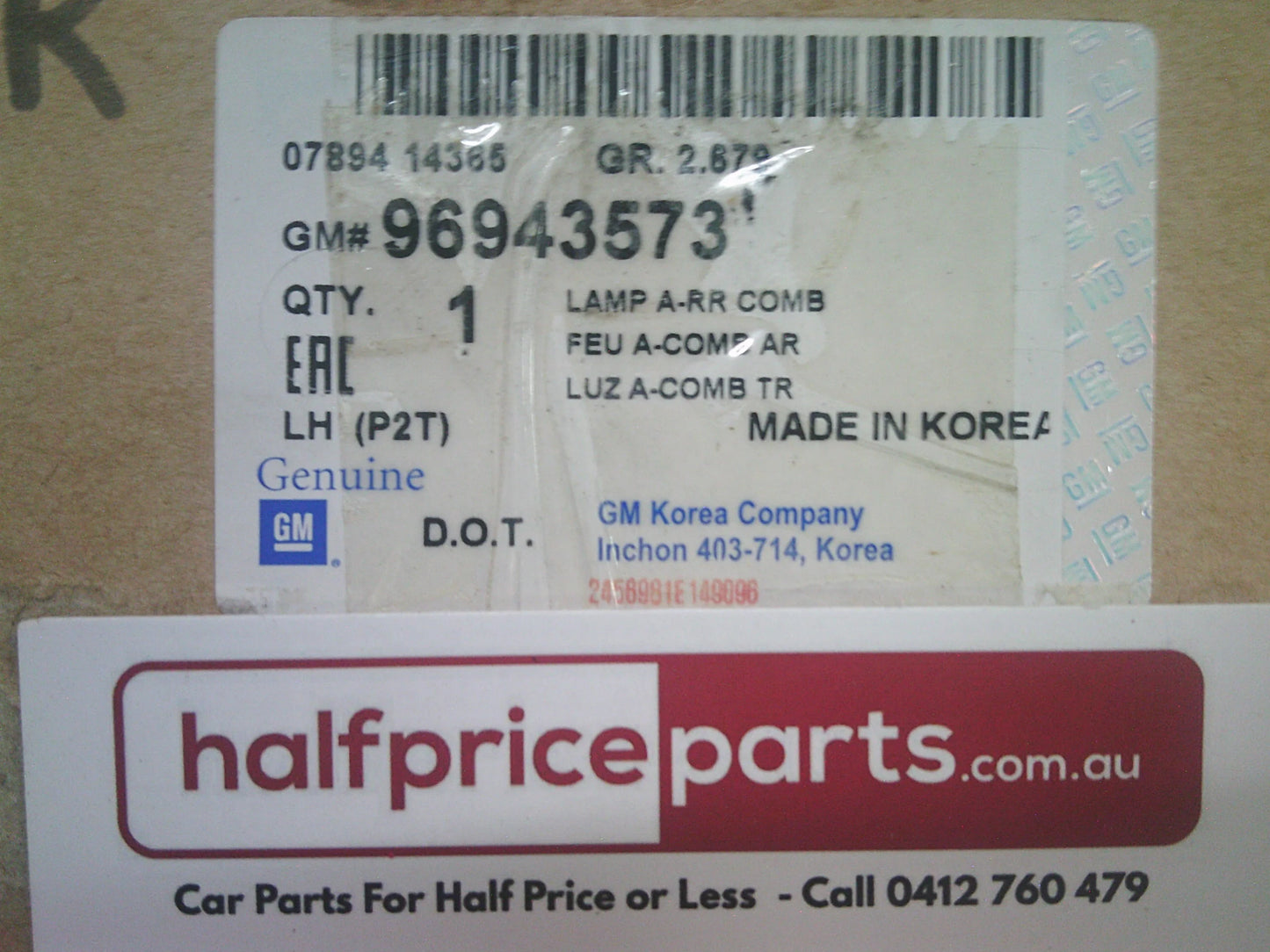 Holden Barina TK Genuine Left Hand Rear Tail Light New Part