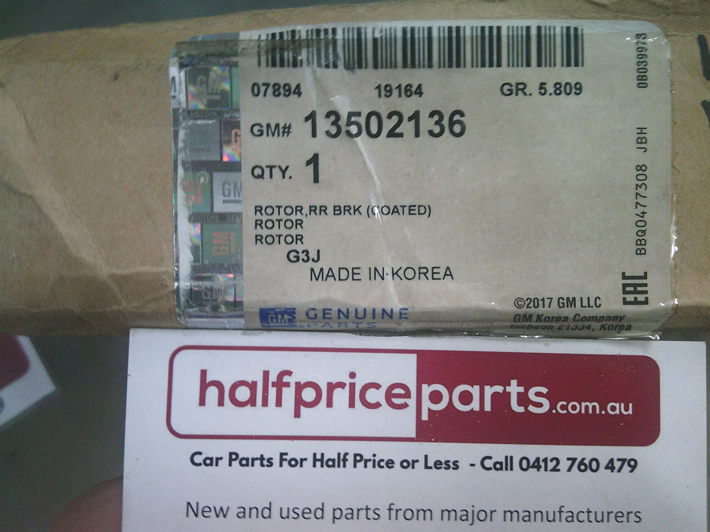 Holden TM Barina/JG/JH Cruze Genuine Rear Disc Rotor (Single Only) New Part
