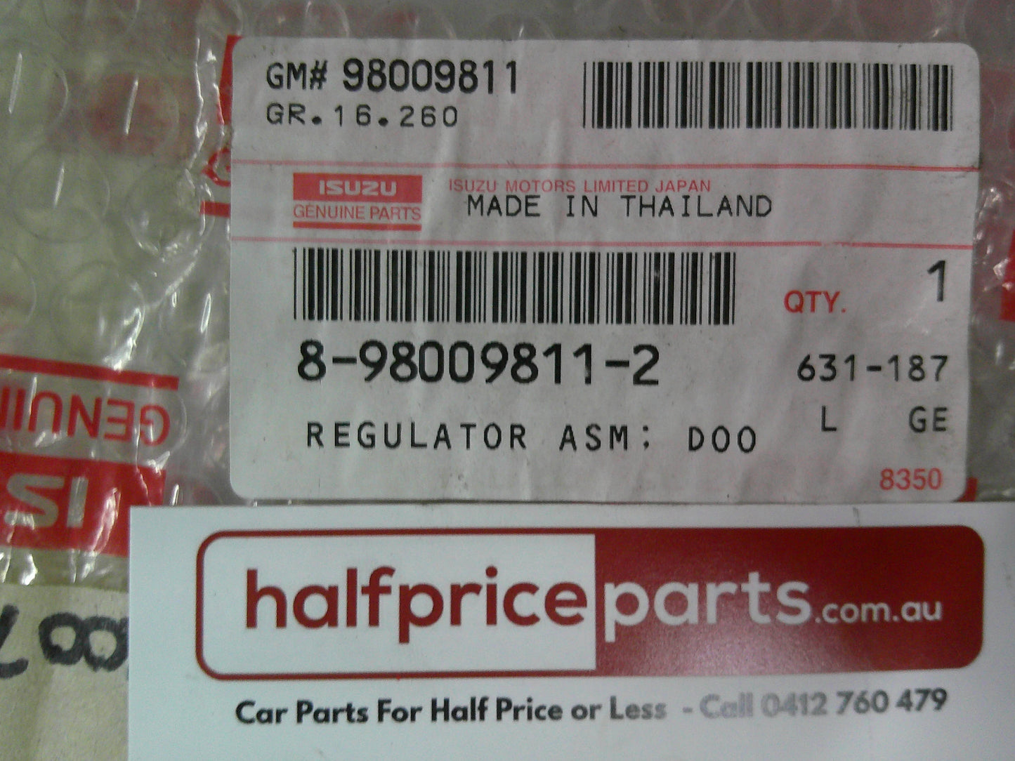 Isuzu Holden RC Colorado/Isuzu D-Max Genuine Passenger Front Non Power Window Regulator No Motor New Part