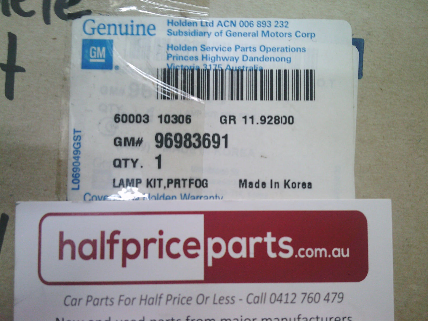 Holden JG Cruze Genuine Front Complete Fog Light Kit With Instructions New Part