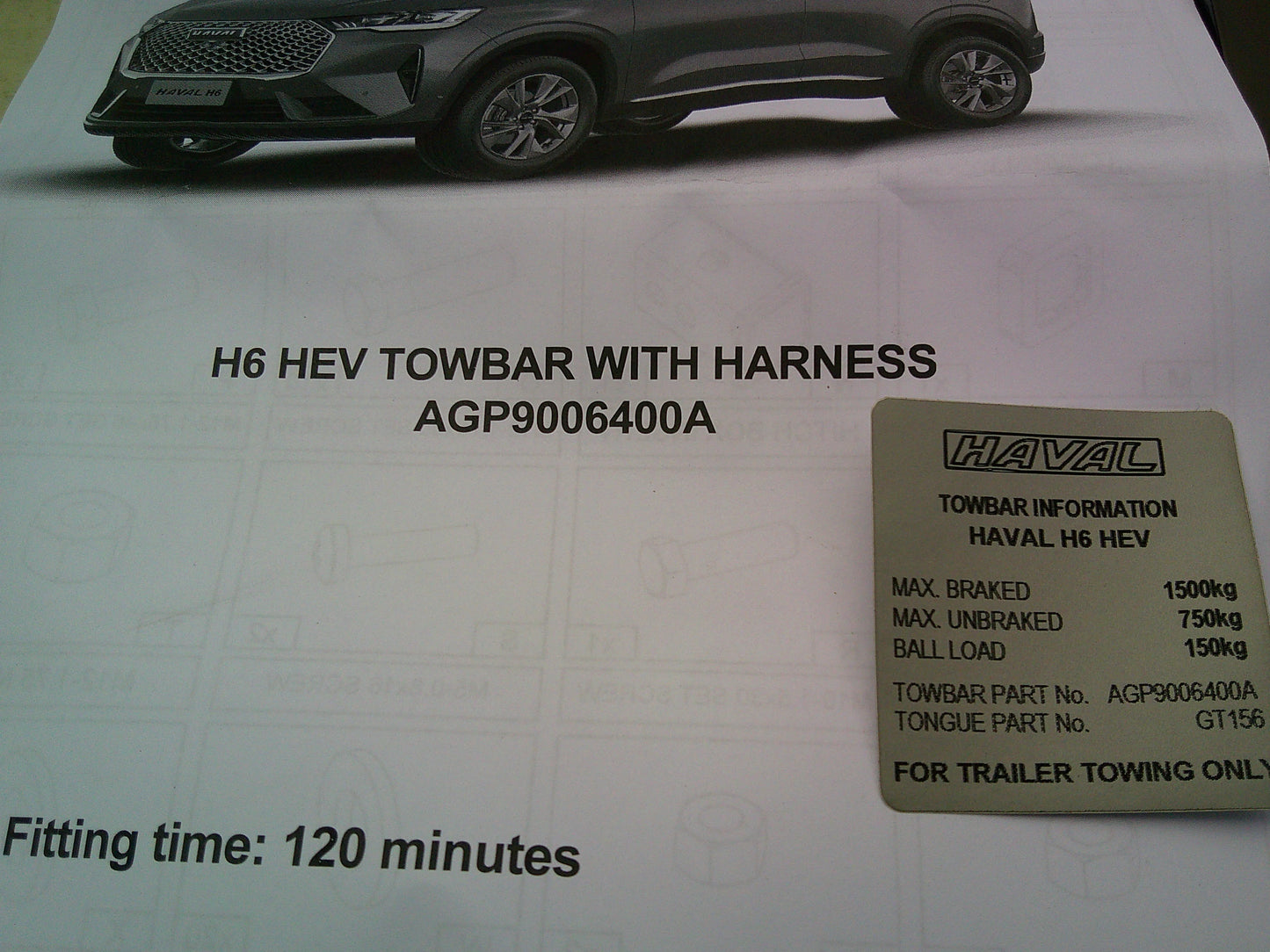 GWM Haval H6 Lux Hybrid/Ultra Hybrid Genuine Heavy Duty Tow Bar Kit Wiring 7 Pin Flat/Fitting Kit New Part