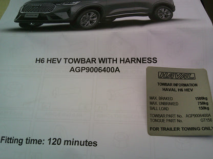GWM Haval H6 Lux Hybrid/Ultra Hybrid Genuine Heavy Duty Tow Bar Kit Wiring 7 Pin Flat/Fitting Kit New Part