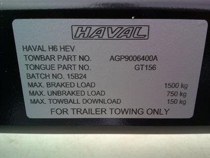 GWM Haval H6 Lux Hybrid/Ultra Hybrid Genuine Heavy Duty Tow Bar Kit Wiring 7 Pin Flat/Fitting Kit New Part